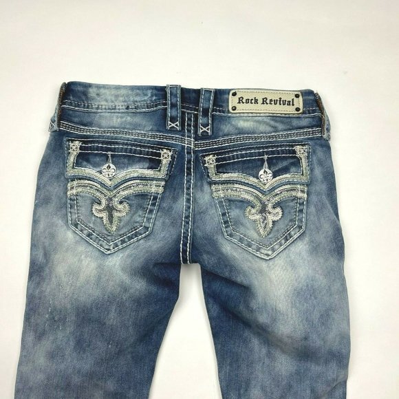 Rock Revival Xia Capri Jeans Distressed Stud Sequin Pockets Stretch Women 26 - Picture 6 of 12